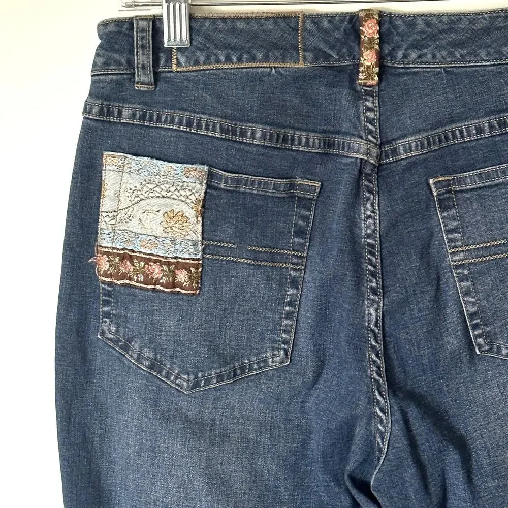 J. Jill Festival Patch Jeans Womens Size 8 Blue Stretch Boho Limited Edition